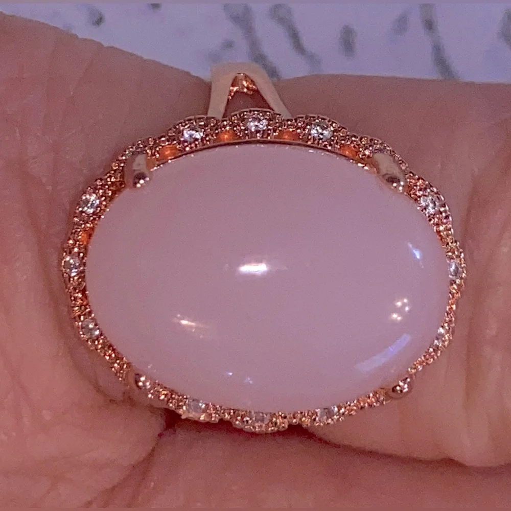 Unmarked Rose Gold Necklace/Ring Set in Glamour Pink Gold Fill-Artificial Quartz - Picture 5 of 16